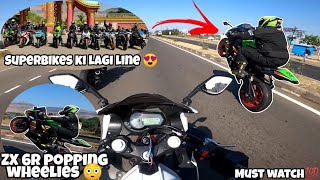 Longest Wheelie on Kawasaki ZX6R😍|superbikes reactions in India|Igatpuri ride pt 1|must watch💯|