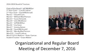 UCDSB Organizational & Regular Board Meeting of December 7, 2016