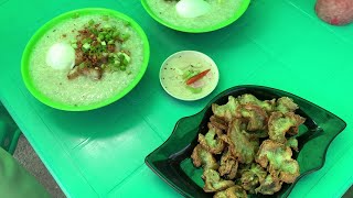 Filipino Street Food | Special Lugaw with Egg and Lechon Kawali (Congee) | Chicharon Bulaklak