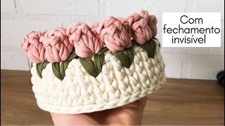 Cesto Tulipa em Crochê com Fio de Malha | Fácil para iniciantes | Cachepô em Crochet