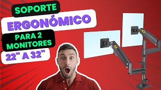 🟢 Soporte ERGONÓMICO 📐 para 2 Monitores de 22” a 32” NB H180