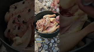 Cooking chicken with screws and stones🍗😋 #nature #food #dog #camp #cooking #asmr #chicken