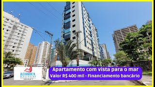 Apartamento com vista ao mar, 2 dormitórios, suíte, sacada, mobiliado, R$ 400 mil, em Praia Grande.