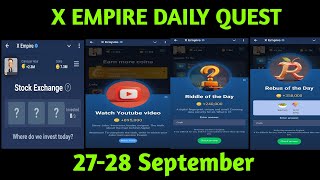 24-25 September X Empire Daily Combo ||Riddle Of The Day || Rebus Of The Day || YouTube video code