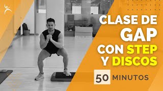 CLASE de GAP con STEP y DISCOS de PESAS | 50 MINUTOS de RUTINA de GAP EN CASA