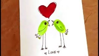 How to make LOVE BIRDS THUMBPRINT Greeting Card