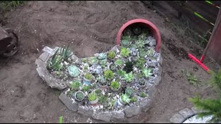 Garden Design (134)🌵 Klomb Sukulentów z zepsutych doniczek 🌵 Succulent flower bed from recycled pots