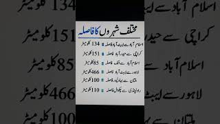 Distance between different cities in Pakistan