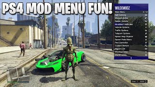 GTA5 PS4 FUN WITH MOD MENU!   MODDED CARS PS4 MODDING