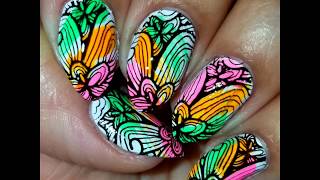 Colorful Drybrush and Nail Stamp Design