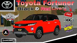 New Toyota Fortuner Legender Black & Red Livery For Bus Simulator Indonesia |#bussidmods#bussid#mods