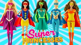 Play doh disney princess dress up Elsa Rapunzel Tiana Belle Snow White Superhero dolls