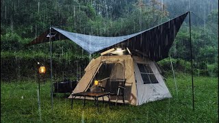 Big Tent in Heavy Rain‼️Solo Camping in Heavy Rain