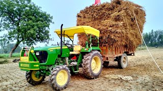 खतरनाक तरीके से खेत में ट्रैक्टर को निकाला John deere 5105 4wd tractor with trolley havey load