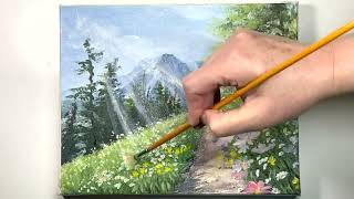 Mountain Trail w/ Wild Flowers / Acrylic Painting Tutorial