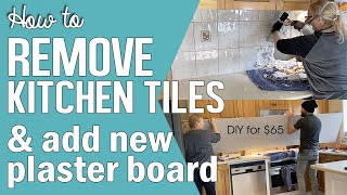 How to remove kitchen backsplash tiles, replace plaster board drywall, prefill & tape a butt joint