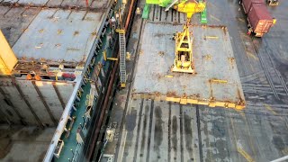 let's hurry and pop this lid,discharging from deck #crane #ship #truck #operator #container #bromma