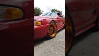 95 Mustang Cobra on Hyper Gold Cosmis Racing Wheels! #mustang #cobra