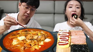 [가족먹방] 돼지고기 듬뿍넣은 김치찌개먹방(ft.계란말이,스팸,김)/집밥먹방/kimchi jjigae mukbang