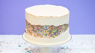 How to make a Fault Line Cake with Rainbow Sprinkles. #faultlinecake #faultline