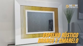 Espelho Decorativo com Moldura Branca com Amarelo Rústico - Decore Pronto