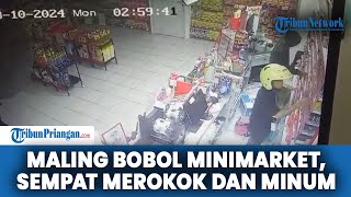 Maling Bobol Minimarket di Tasikmalaya Terekam CCTV, Tampak Sempat Merokok dan Minum