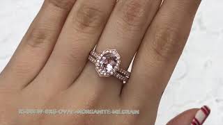 Oval Vintage Floral Milgrain Morganite Bridal Set in Rose Gold