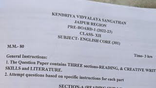 Class 12 English Pre board Question Paper of (2022 - 2023) | Cbse Board Exam