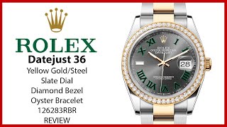 ▶ Rolex Datejust 36 Yellow Gold/Steel "Wimbledon" Slate Dial Diamond Bezel Oyster 126283RBR- REVIEW