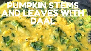 Pumpkin Stems & Leaves With Yellow Split Peas No Onion Garlic Recipe/মটর ডাল কুমড়ো শাক/Satvik Food