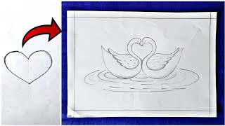 How to draw two swan from love sign || Two lover swan drawing || ANU's simple art & craft