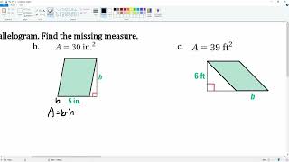 Using the  Area of a Parallelogram to find a missing part. Question 4