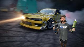 Fortune Auto 510 coilover upgrade to S14 plus burnouts