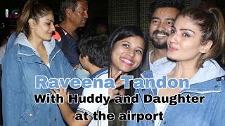 Raveena Tandon With Huddy and Daughter at the airport