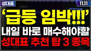 [급등임박] 내일 당장 매수해야할 TOP3! 급등주 주식추천 추천주 주가전망 성대표 테마주 상한가