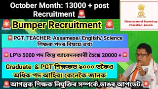 Assam Govt.13000 Teachers vacancy/LP, UP, PGT, Graduate Teacher Recruitment/TET cum Recruitment Test