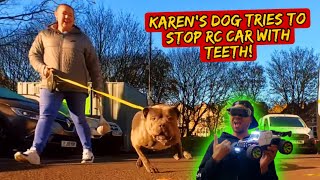 Crazy Lady's Dog Tries to Stop FPV RC Car In N Out Troll Prank!!!