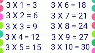 Table of 3 / Multiplication Tables / Preschool Maths/Learn Table of 3/ Learning Tables