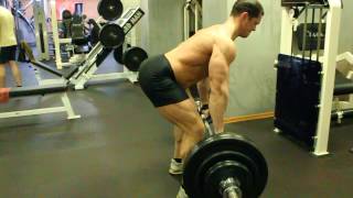 Big power of natural bodybuilding: 145 kg bent over rows.