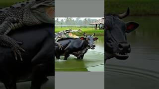 Rescue a black weak cow from a crocodile 🐊 #cow #crocodile #weakanimals #alligator #rescueanimals