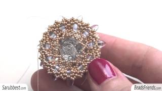 BeadsFriends: Beaded pendant - Beaded bezel crystal, made using Seed beads, Delicas and Daggers