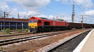 DB Schenker Class 66 66019 passing Doncaster station 4th May 2019