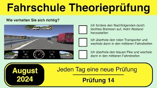 🚘 Führerschein Theorieprüfung Klasse B 🚗 August 2024 - Prüfung 14 🎓📚