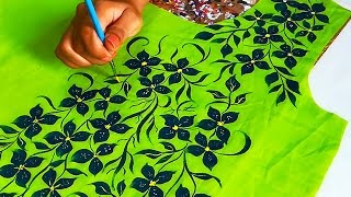 Designer Long Kurti | Full length Painting design on Long/Short Kurti |Easy fabric painting