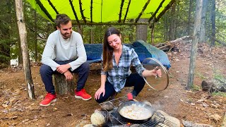 Relaxing Overnight Camp At Bushcraft Shelter W/ GF | Gourmet Meal