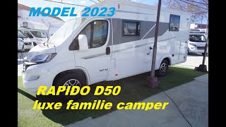 Nieuwste semi integraal camper Rapido C50 model 2023. Luxe familie camper met drie slaapplaatsen.