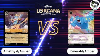 Disney Lorcana Gameplay | Amethyst/Amber vs Emerald/Amber