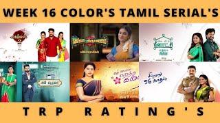 WEEK 16 COLOR'S TAMIL SERIAL'S TRP RATING'S 🔥 | COLORS TV | VIDEO'S WORLD | TAMIL | 2022