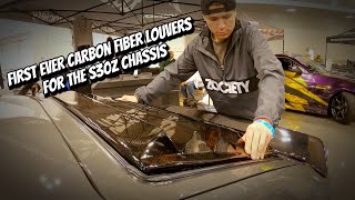 Installing the first ever carbon fiber louvers for the 240z!!! #vintagecarbon