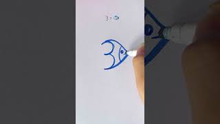 Very easy drawing // Turn numbers to a fish 🐟 #art #fatimaart #drawing #shorts #short #shortvideo